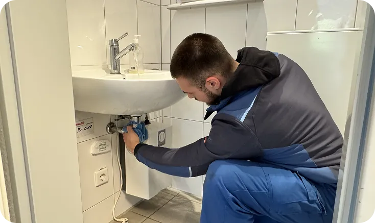 Rohrreinigung am Waschbecken im Bad